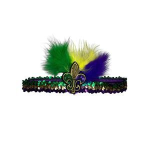 Mardi Gras Sequin Feather Fleur de Lis Headband